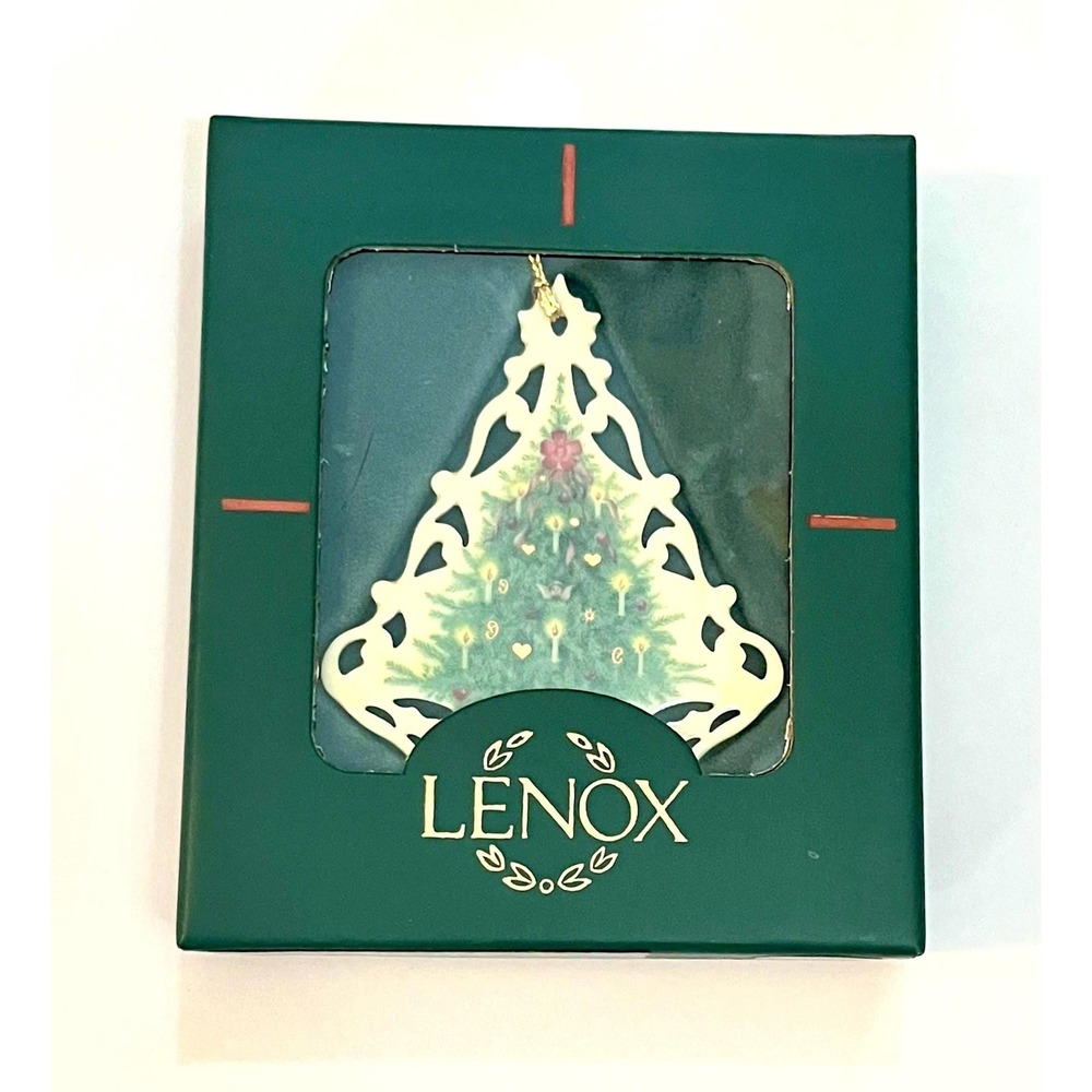 Vintage Lenox Ceramic Victorian Lace Christmas Tree Ornament 1980s Gold Luster